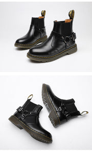 Flat Couple Leather Ring Motorcycle Boots