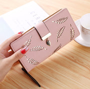 Women Purse Female Long Wallet Gold Hollow Leaves Pouch Handbag For Women Purse Card Holder Portefeuille Femme