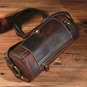 Retro Crazy Horse Leather Round Barrel Genuine Leather Shoulder Men's Messenger Bag