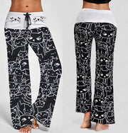 European And American Hot Digital Printing Cartoon Cat Pattern Bell-bottoms Wide Leg Pants For Women