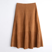 High Waist Sheepskin Suede Commute Minimalist Overknee Long Skirt