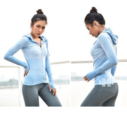 Zipper hooded Women's Yoga Shirts Long Sleeve Yoga Top Sportswear Quick Dry Tracksuit Women Running Jacket