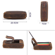 Crazy Horse Leather Portable Double Zipper Large Capacity