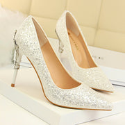 Pointed sequined high heels