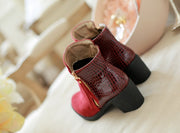 Rough leather low boots high heel women's boots side zip large size women's shoes