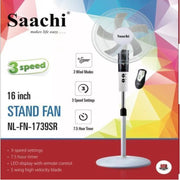 Saachi 16 Inch Stand Fan With Remote Control, 3 Speed, 3 Wind Modes NL-FN-1739SR – White.