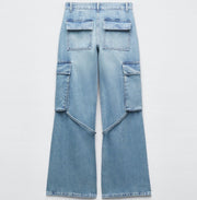 Women's Fashion Loose Strap Accessories Mid Waist Cargo Jeans