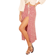 European And American Leopard Print Long Skirt High Waist Slit Hip Skirt