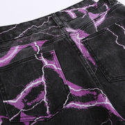 Lightning Print Tie-dye Jeans For Men On The Street