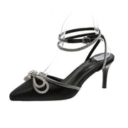 Women's Fashion Rhinestone Bow Pointed High Heels