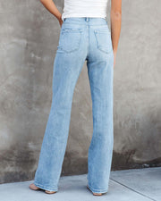 European And American Style Washed Fashionable All-match Mid-waist Denim Straight-leg Trousers