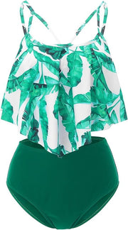 Swimsuit Double Layer Lotus Leaf Tropical Rain Forest High Waist Split Swimsuit