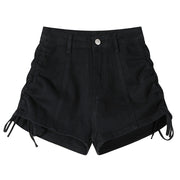 Denim Wide Leg Drawstring Design High Waisted Shorts