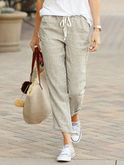 Drawstring elastic waist cotton and linen pants