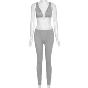 Deep V high waist sports suit