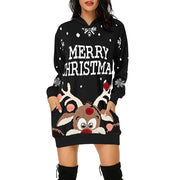 Christmas printed mid-length pocket hooded long-sleeved sweater