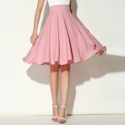 New Arrival Fashion Women Solid Flared Retro Casual Knee Length Pleated Midi Office Work Skirt