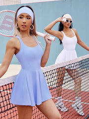 Outdoor Sports Tennis Skirt Slim Fit Anti-exposure Shorts One-piece Dress Fishnet Beauty Back Fitness Sportswear For Women