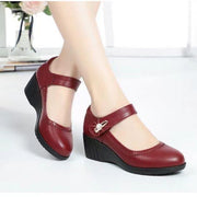 Soft Bottom Leather Shoes Non-slip Wedge Middle-aged And Elderly Pumps
