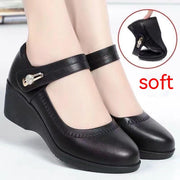 Soft Bottom Leather Shoes Non-slip Wedge Middle-aged And Elderly Pumps