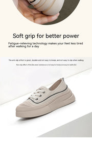 Genuine Leather Women's White Shoes Color Matching Lace-up Platform