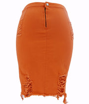 Hole bag hip skirt denim skirt