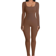 Fall Winter Women's Clothing Long Sleeve Jumpsuit Yoga Sexy One-piece Square Collar Sportwear