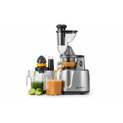 Hoffmans 2-in-1 Vertical Slow Juicer Cold Press Masticating Juicer with Extra-Wide Feed Tube & Citrus Attachment (280W) HM-638 - Silver & Black