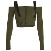 School bag buckle streamer word shoulder umbilical short long-sleeved T-shirt female