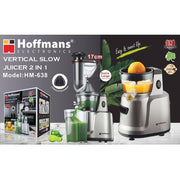 Hoffmans 2-in-1 Vertical Slow Juicer Cold Press Masticating Juicer with Extra-Wide Feed Tube & Citrus Attachment (280W) HM-638 - Silver & Black