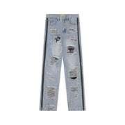 American Street Retro Tattered Jeans Washed Jeans