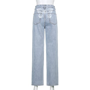Retro Gradient Printed Washed Straight Skinny Jeans Women Women