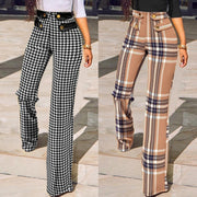 Womens Mid Waist Plaid Tight Fitting Cut Out Sports Trousers