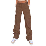 Slim-fit High Waist Elastic Waist Multi-pocket Women's Overalls
