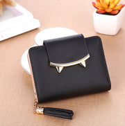 Cute Cat Ears Leather Short Tassel Women Wallet Small Day Clutch Trifold Female Purse ID Coin Card Holder Mini Bag