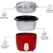 SPJ 2.2 Liter Electric Rice Cooker With Steamer, Stainless Steel Lid, Non-Stick Aluminium Inner Pot, Automatic Keep Warm Function- Red