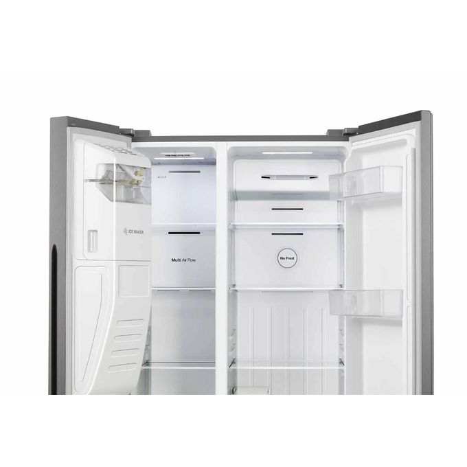 Hisense 700L Side By Side Refrigerator PO-700WC, Total No Frost, Water Dispenser, Ice Maker, Ice Cube Dispenser – Silver