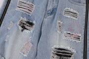 American Street Retro Tattered Jeans Washed Jeans