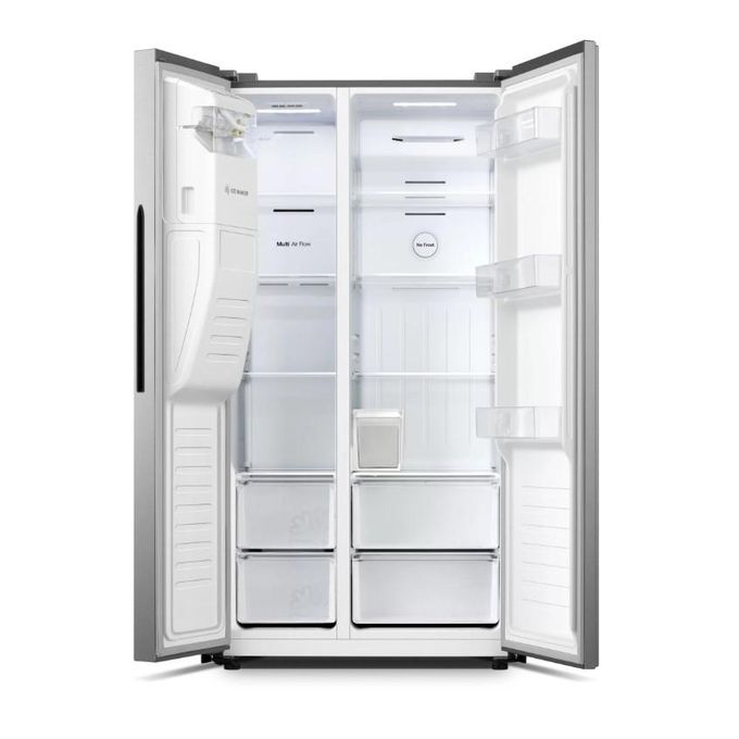 Hisense 700L Side By Side Refrigerator PO-700WC, Total No Frost, Water Dispenser, Ice Maker, Ice Cube Dispenser – Silver