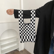 Plaid Knit Hand Bag With Hand Carrier