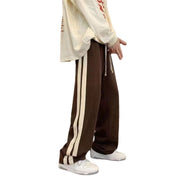 Brown American Retro Casual Pants Women's High Street Drawstring Velvet Padded Loose