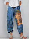 Cartoon Art Illustration Print Sew Pocket Hem Casual Pants