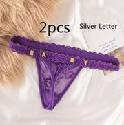 Women's Lace Transparent Rhinestone Letter Shorts