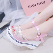 Summer New Solid Color Women's Sandals Wedge Rhinestone Waterproof