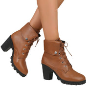 Female Plus Size Female High Heel Lace-up Round Head Ankle Boots