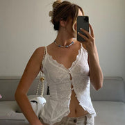 Women's American Style Style Lace Lace Sexy V-neck Cardigan Ties Buckle Camisole Small Tank Tops