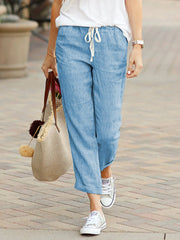 Drawstring elastic waist cotton and linen pants