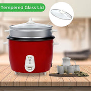 SPJ 2.2 Liter Electric Rice Cooker With Steamer, Stainless Steel Lid, Non-Stick Aluminium Inner Pot, Automatic Keep Warm Function- Red