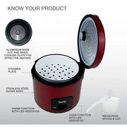 Saachi Electric 1.8 L Rice Cooker With Steaming Feature - Red (1YR WRTY)