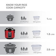 Saachi Electric 1.8 L Rice Cooker With Steaming Feature - Red (1YR WRTY)